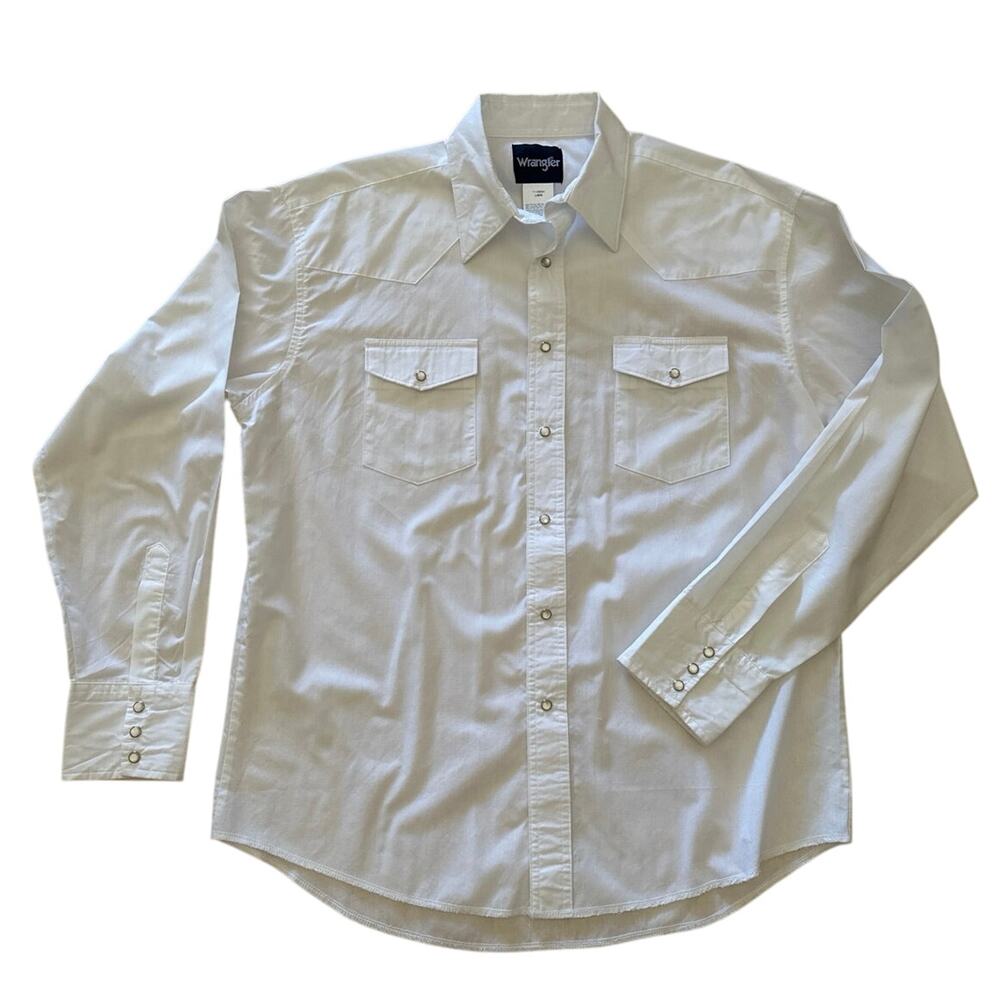 Wrangler Western White Snap Down Dress Shirt Long Sleeve Size Large